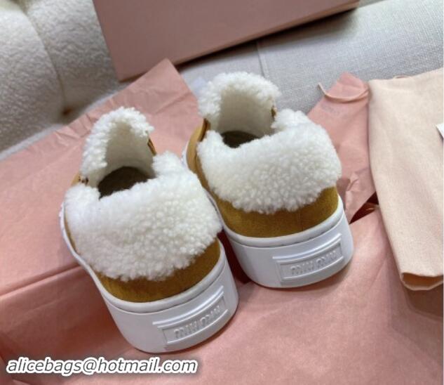 Best Product Miu Miu Suede Loafers in Suede and Wool Fur Yellow 014014