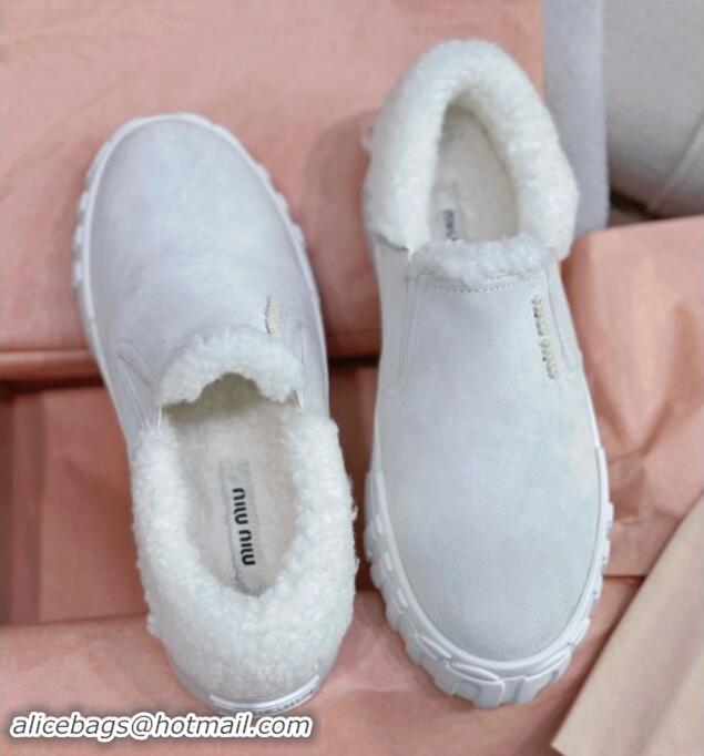 Most Popular Miu Miu Suede Loafers in Suede and Wool Fur Light Grey 014016