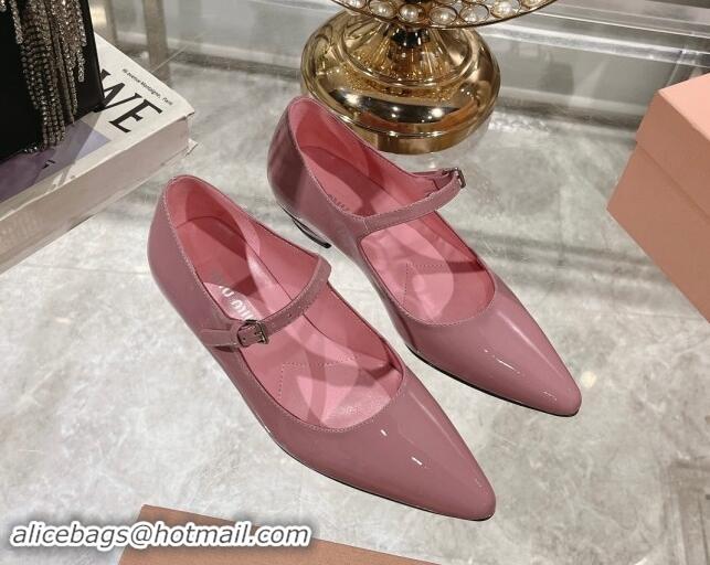 Popular Style Miu Miu Patent Leather Mary Janes Pumps Pink 1014023