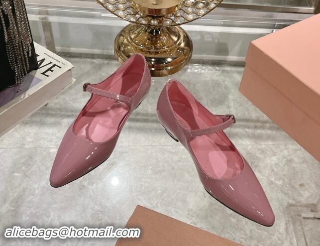 Popular Style Miu Miu Patent Leather Mary Janes Pumps Pink 1014023