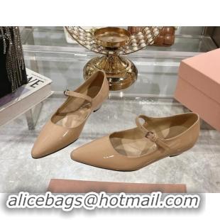 Top Design Miu Miu Patent Leather Mary Janes Pumps Beige 1014024