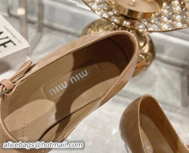 Top Design Miu Miu Patent Leather Mary Janes Pumps Beige 1014024