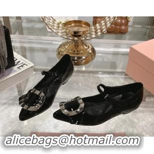 Luxurious Miu Miu Patent Leather Mary Janes Pumps with Buckle Black 1014025