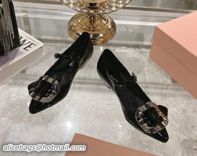 Luxurious Miu Miu Patent Leather Mary Janes Pumps with Buckle Black 1014025