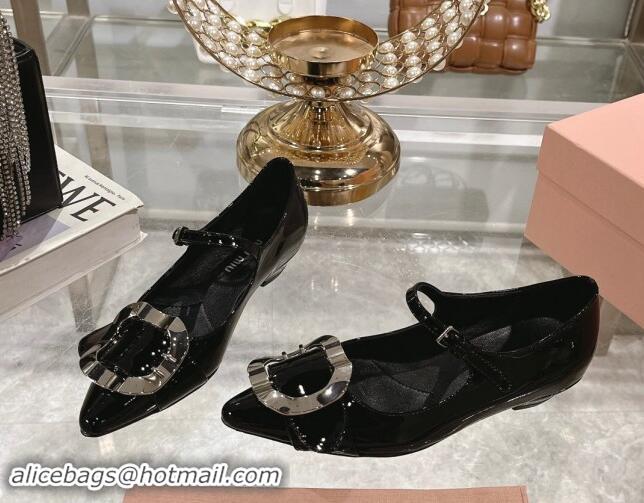 Luxurious Miu Miu Patent Leather Mary Janes Pumps with Buckle Black 1014025