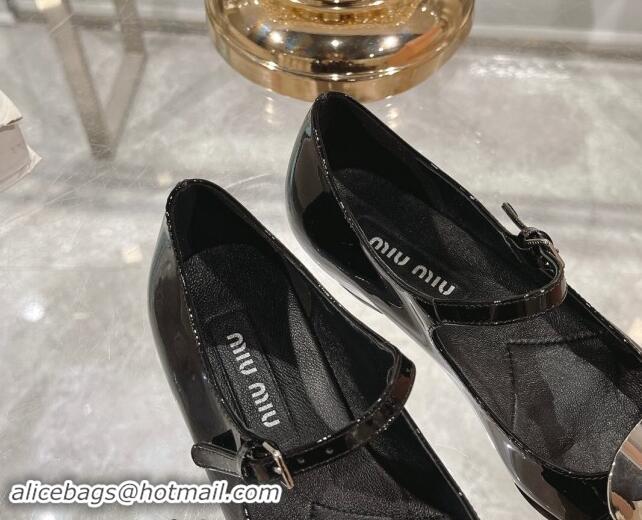 Luxurious Miu Miu Patent Leather Mary Janes Pumps with Buckle Black 1014025