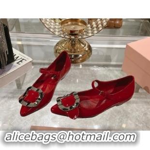 Cheap Price Miu Miu Patent Leather Mary Janes Pumps with Buckle Red 014026