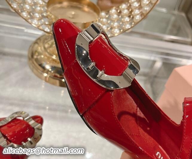 Cheap Price Miu Miu Patent Leather Mary Janes Pumps with Buckle Red 014026