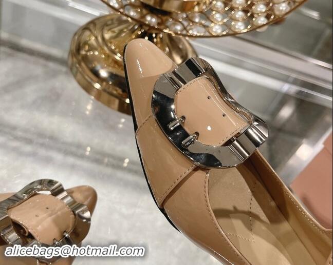 Durable Miu Miu Patent Leather Mary Janes Pumps with Buckle Beige 1014027