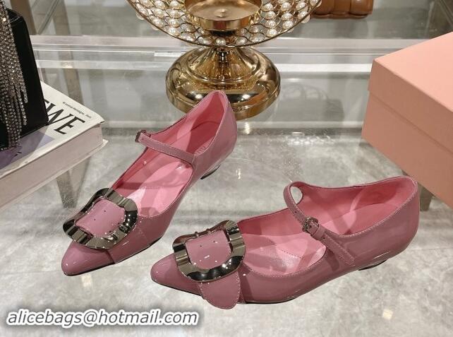 Shop Duplicate Miu Miu Patent Leather Mary Janes Pumps with Buckle Pink 1014028