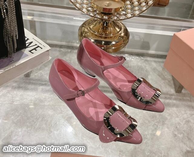 Shop Duplicate Miu Miu Patent Leather Mary Janes Pumps with Buckle Pink 1014028