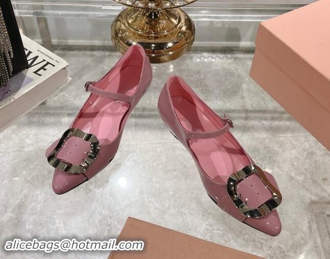 Shop Duplicate Miu Miu Patent Leather Mary Janes Pumps with Buckle Pink 1014028