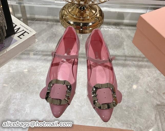 Shop Duplicate Miu Miu Patent Leather Mary Janes Pumps with Buckle Pink 1014028