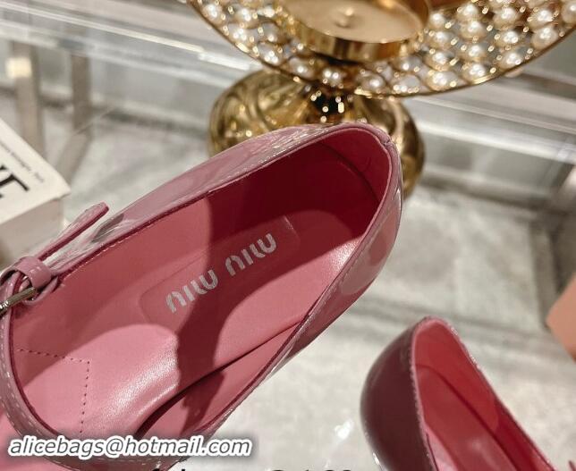 Shop Duplicate Miu Miu Patent Leather Mary Janes Pumps with Buckle Pink 1014028