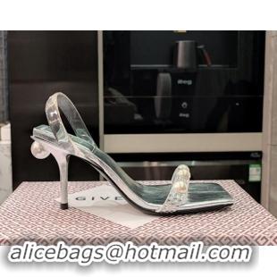 Charming Givenchy Leather Heel Sandals 9cm with Crystals and Pearls Silver 328072