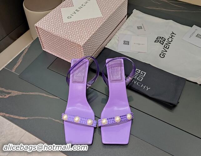 Big Discount Givenchy Leather Heel Sandals 9cm with Crystals and Pearls Purple 0328073