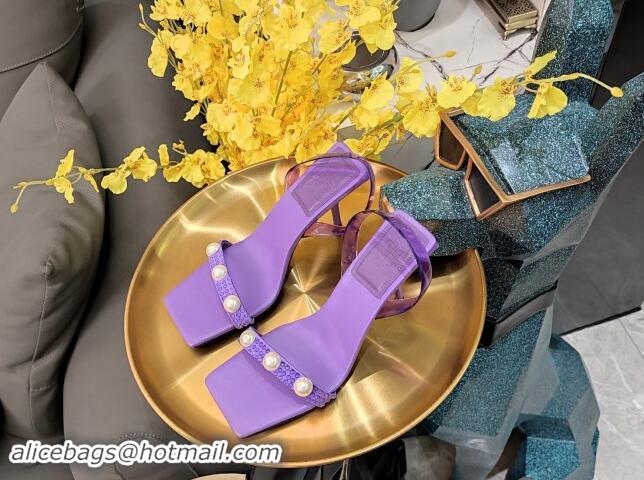 Big Discount Givenchy Leather Heel Sandals 9cm with Crystals and Pearls Purple 0328073