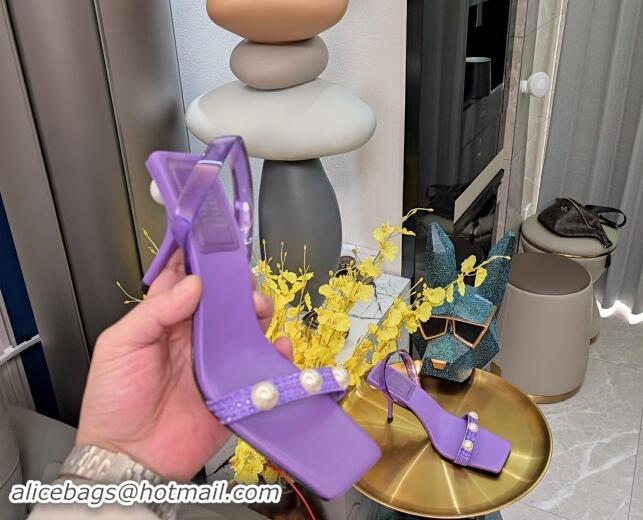 Big Discount Givenchy Leather Heel Sandals 9cm with Crystals and Pearls Purple 0328073