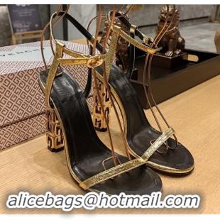 Grade Quality Givenchy High Heel Sandals 10cm Heel in Metallic Leather Gold 040101