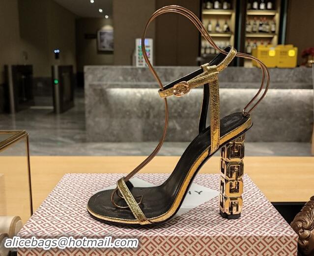 Grade Quality Givenchy High Heel Sandals 10cm Heel in Metallic Leather Gold 040101