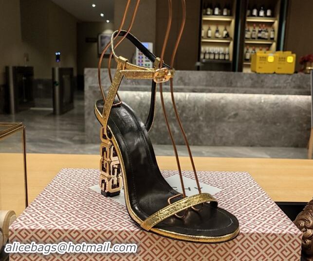 Grade Quality Givenchy High Heel Sandals 10cm Heel in Metallic Leather Gold 040101