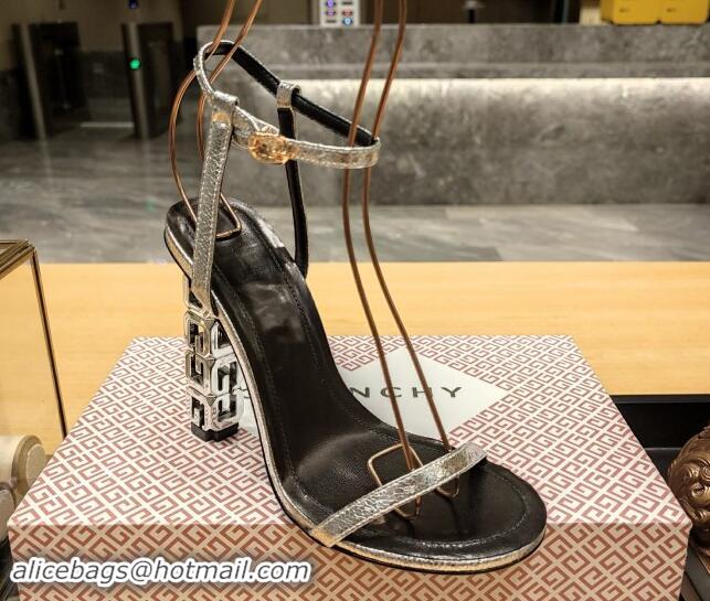 Popular Style Givenchy High Heel Sandals 10cm Heel in Metallic Leather Silver 40102