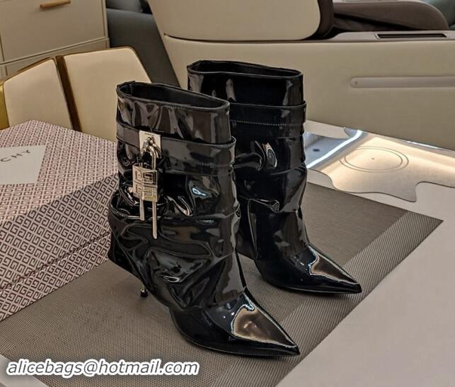 Good Quality Givenchy Shark Lock Patent Leather Medium Boots 10cm Black 030092