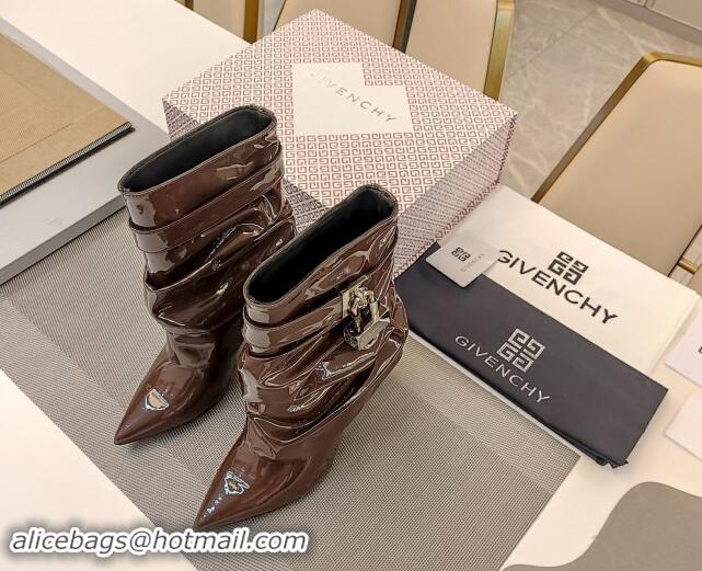 Good Quality Givenchy Shark Lock Patent Leather Medium Boots 10cm Brown 9030093