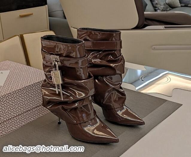 Good Quality Givenchy Shark Lock Patent Leather Medium Boots 10cm Brown 9030093