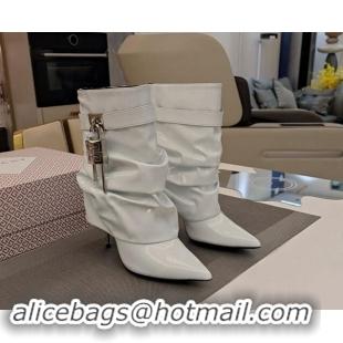 Good Product Givenchy Shark Lock Patent Leather Medium Boots 10cm White 9030094