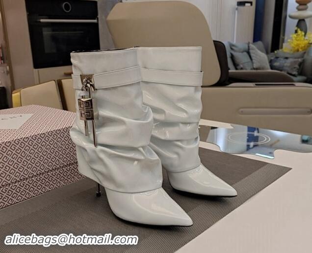 Good Product Givenchy Shark Lock Patent Leather Medium Boots 10cm White 9030094