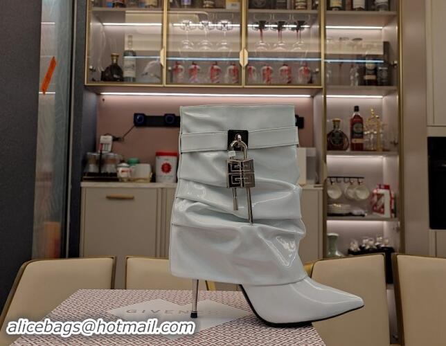 Good Product Givenchy Shark Lock Patent Leather Medium Boots 10cm White 9030094