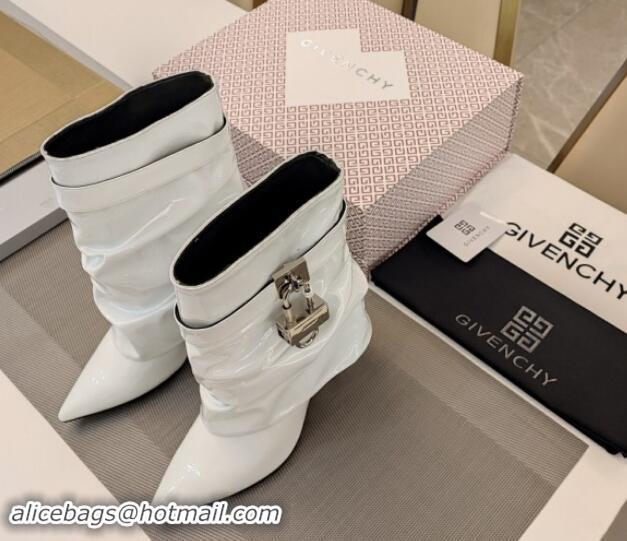 Good Product Givenchy Shark Lock Patent Leather Medium Boots 10cm White 9030094