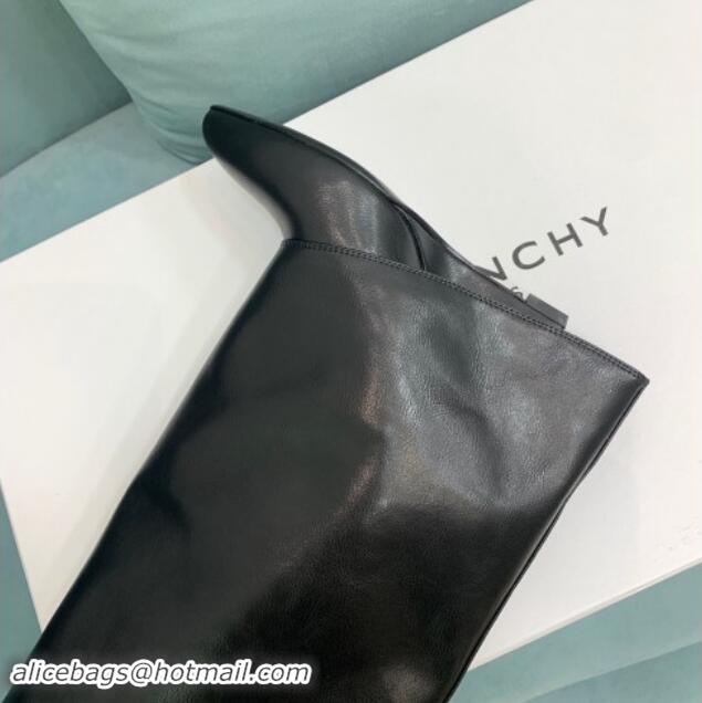 Luxury Cheap Givenchy Shark Lock Buckles Wedge High Boots 8.5cm in Leather Black 009093