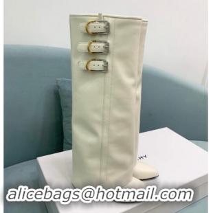 Top Grade Givenchy Shark Lock Buckles Wedge High Boots 8.5cm in Leather White 009094