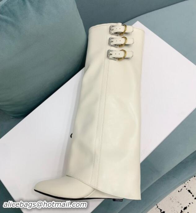 Top Grade Givenchy Shark Lock Buckles Wedge High Boots 8.5cm in Leather White 009094