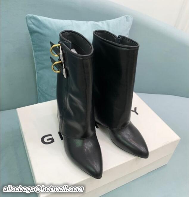 Unique Style Givenchy Shark Lock Buckles Wedge Ankle Boots 8.5cm in Leather Black 009096