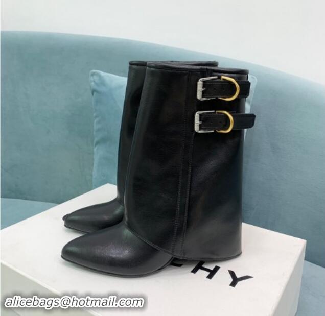 Unique Style Givenchy Shark Lock Buckles Wedge Ankle Boots 8.5cm in Leather Black 009096