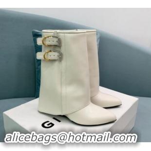 Good Looking Givenchy Shark Lock Buckles Wedge Ankle Boots 8.5cm in Leather White 009097