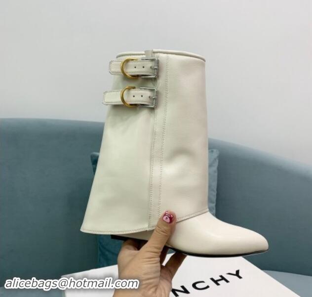 Good Looking Givenchy Shark Lock Buckles Wedge Ankle Boots 8.5cm in Leather White 009097