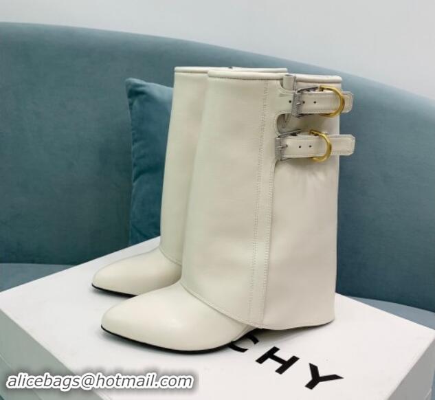 Good Looking Givenchy Shark Lock Buckles Wedge Ankle Boots 8.5cm in Leather White 009097