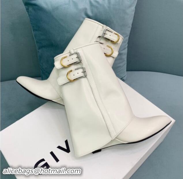 Good Looking Givenchy Shark Lock Buckles Wedge Ankle Boots 8.5cm in Leather White 009097