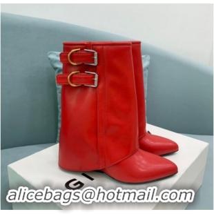 Durable Givenchy Shark Lock Buckles Wedge Ankle Boots 8.5cm in Leather Red 1009098