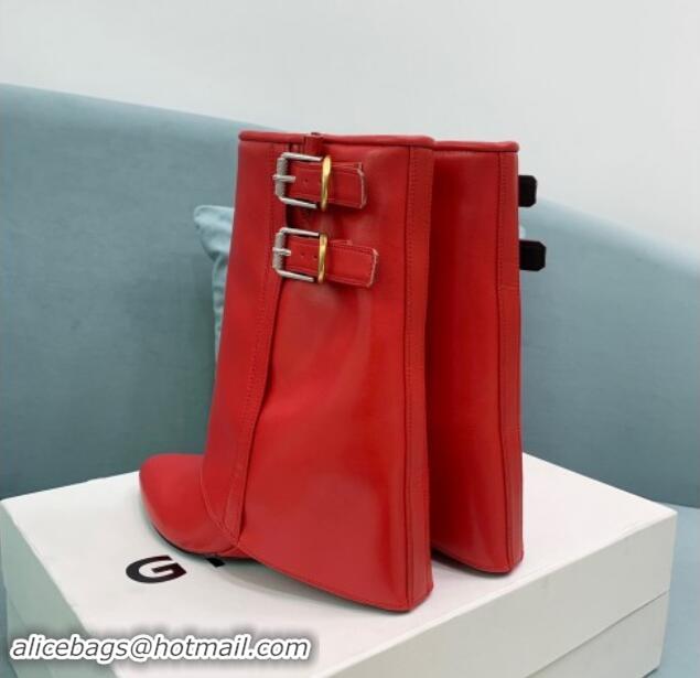 Durable Givenchy Shark Lock Buckles Wedge Ankle Boots 8.5cm in Leather Red 1009098