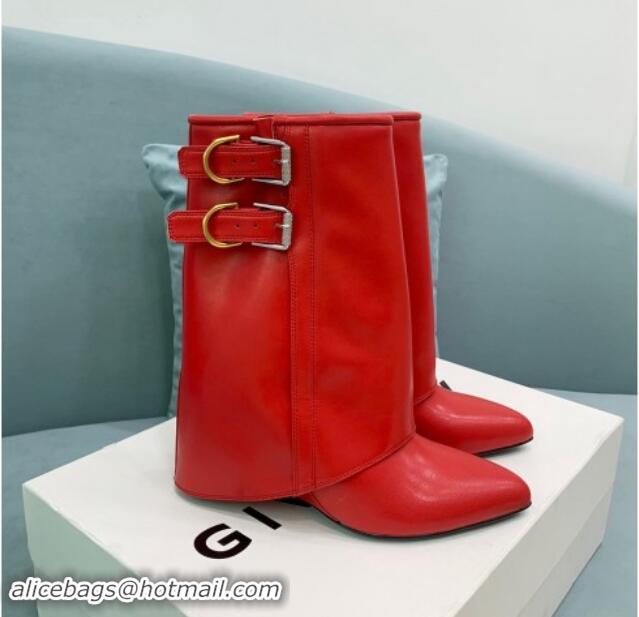 Durable Givenchy Shark Lock Buckles Wedge Ankle Boots 8.5cm in Leather Red 1009098