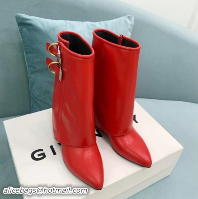 Durable Givenchy Shark Lock Buckles Wedge Ankle Boots 8.5cm in Leather Red 1009098