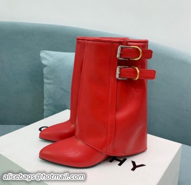 Durable Givenchy Shark Lock Buckles Wedge Ankle Boots 8.5cm in Leather Red 1009098