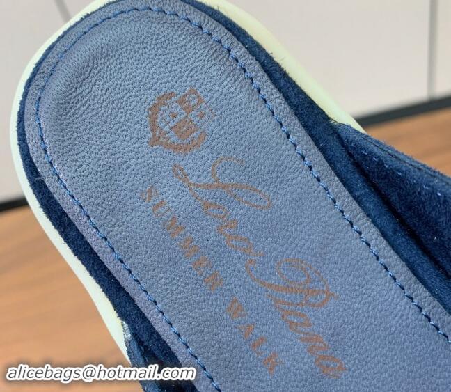 Good Quality Loro Piana Suede Flat Mules Deep Blue 812044