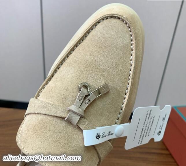 Unique Style Loro Piana Suede Flat Mules 387 Apricot 812045