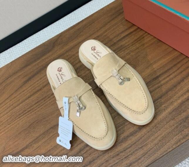 Unique Style Loro Piana Suede Flat Mules 387 Apricot 812045